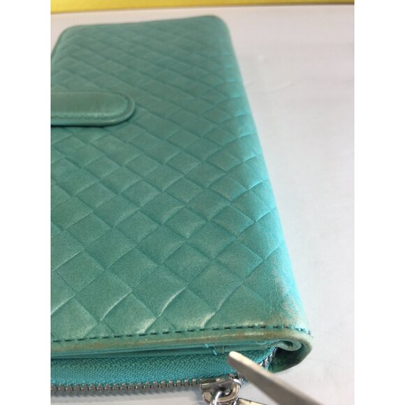 Hobo The Original Bi-fold Long Wallet Quilted Patent Leather Mint Green Zip - Picture 10 of 16